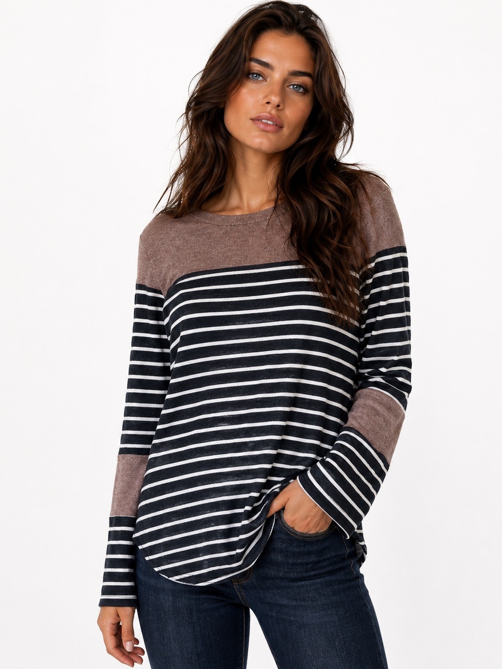 12PM by Mon‎ Ami Sweater Striped Long Patch Sleeve Color Block Preppy Academia L